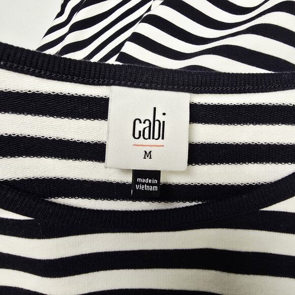 CAbi Knit Top Size M Illusion Black White Stripe Short Sleeve French Terry #6337 - Picture 6 of 8
